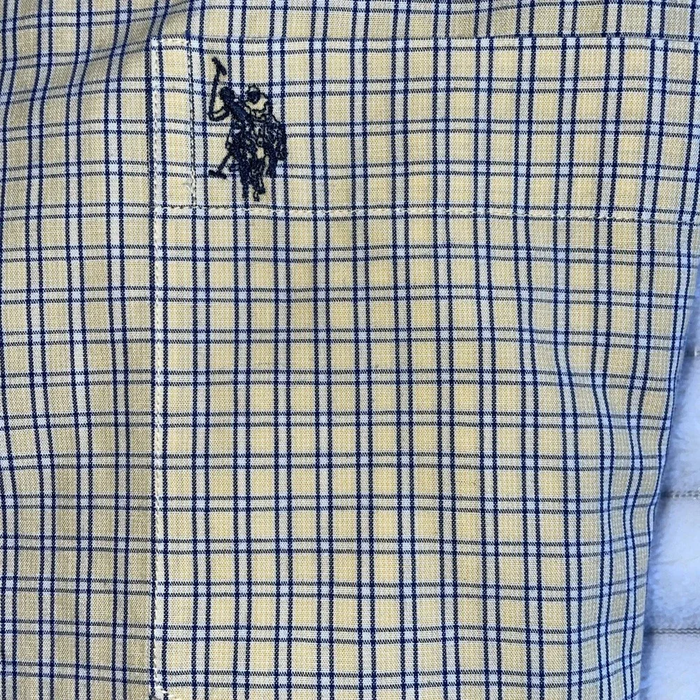 Us Polo Assn Shirt Mens L Plaid Casual Yellow Blue Button Up LS‎ Pocket Logo
